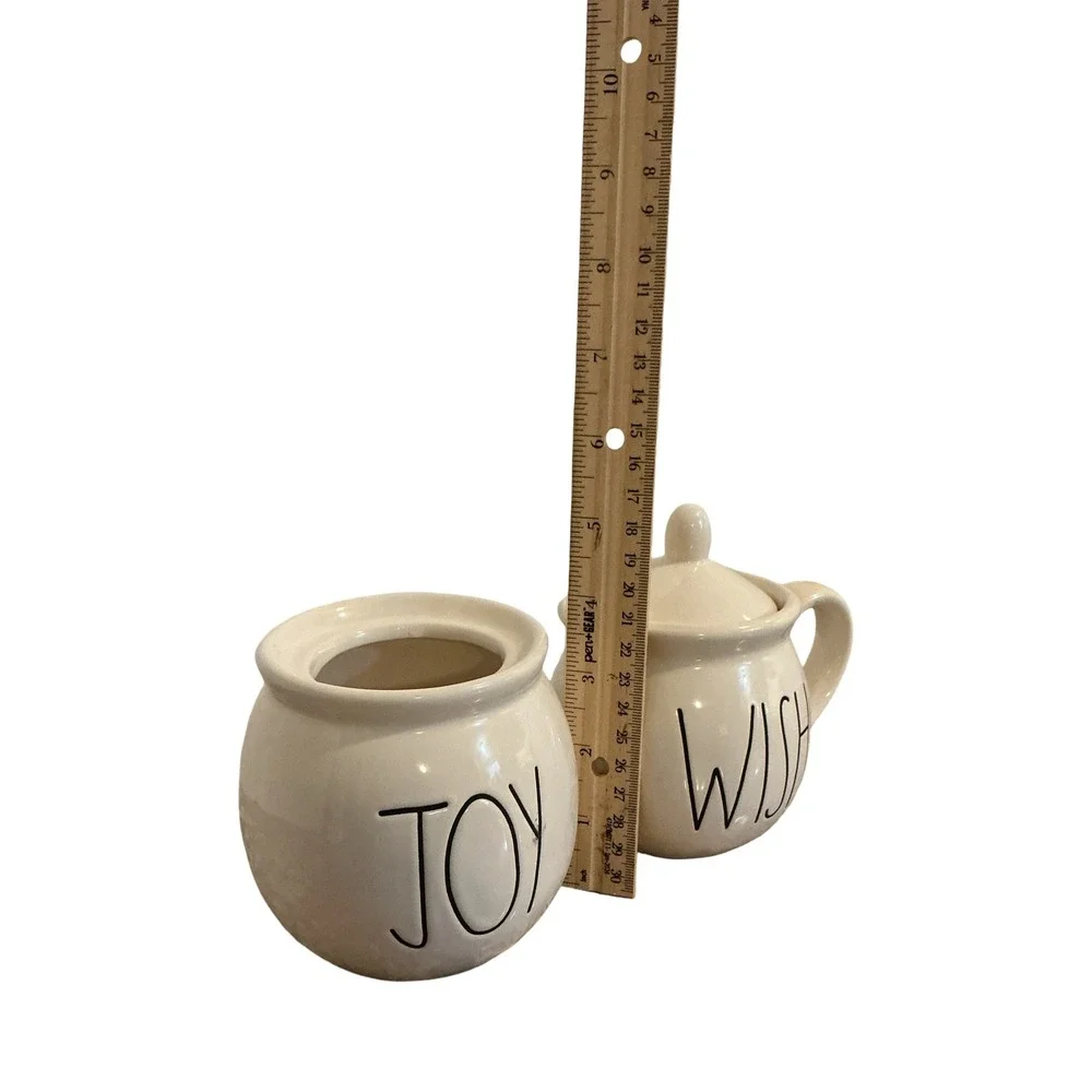 Rae‎ Dunn JOY Sugar Bowl and WISH Creamer Set Ivory Ceramic Farmhouse Decor
